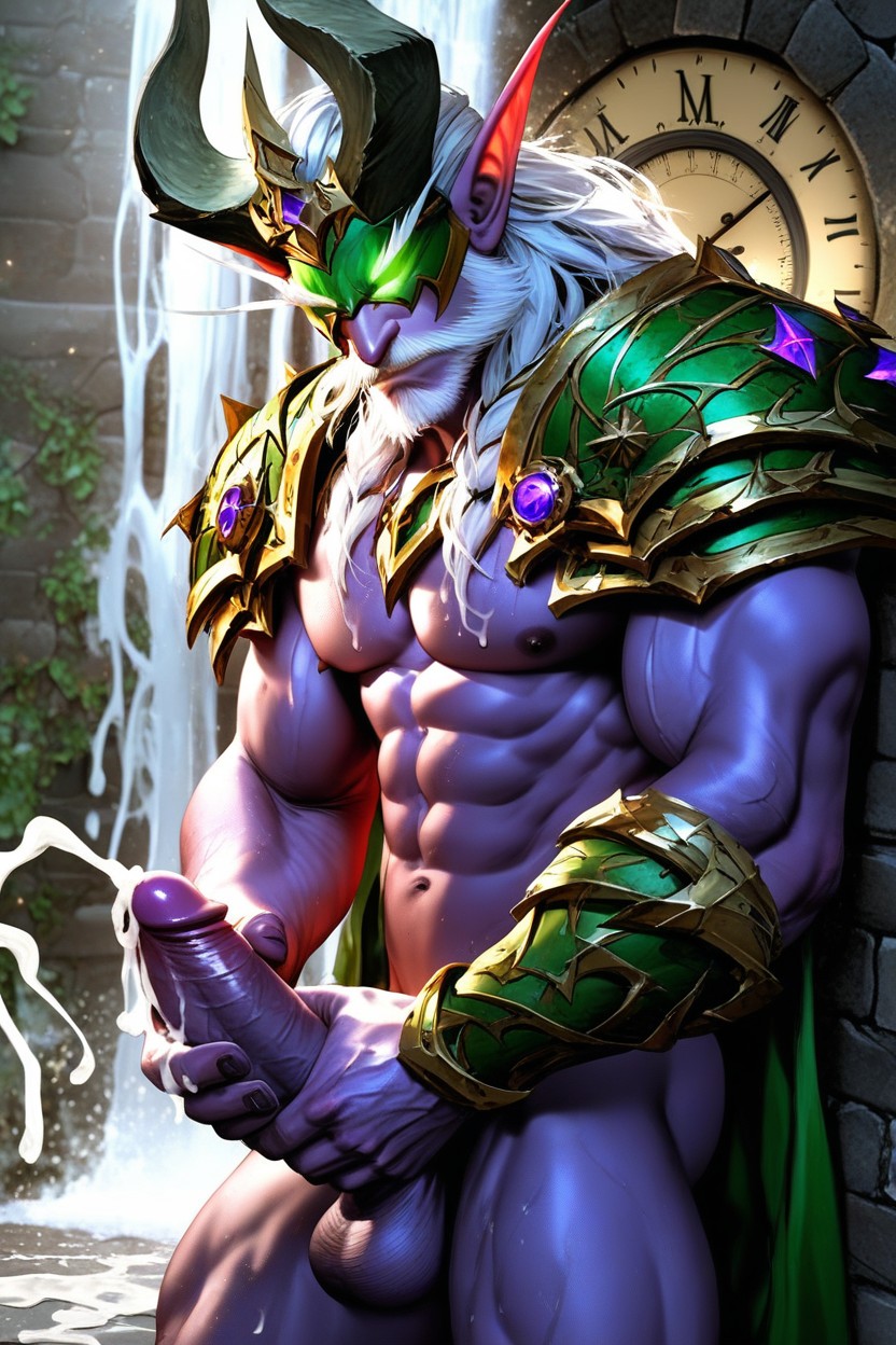 In Night Elf Tavern Bedroom, Glowing Green Eyes Through Blindfold, Long Ears AI Gay Porn