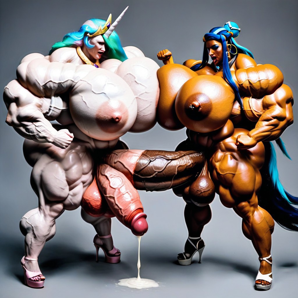 Hyper Veiny Claves, Vascularity, Flexing One Arm Shemale AI Porn
