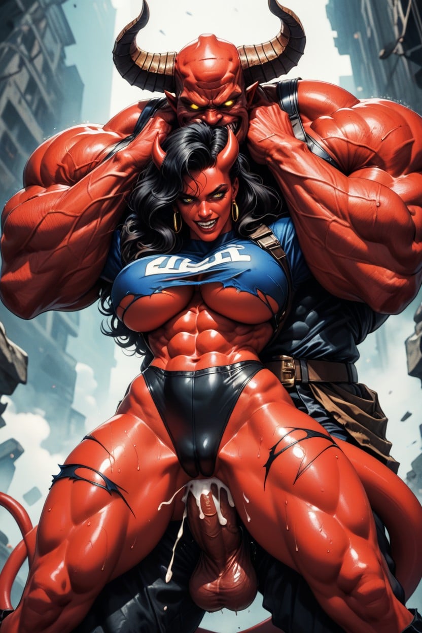 Muscular Body, Bounce Lines, Earrings AI Porn