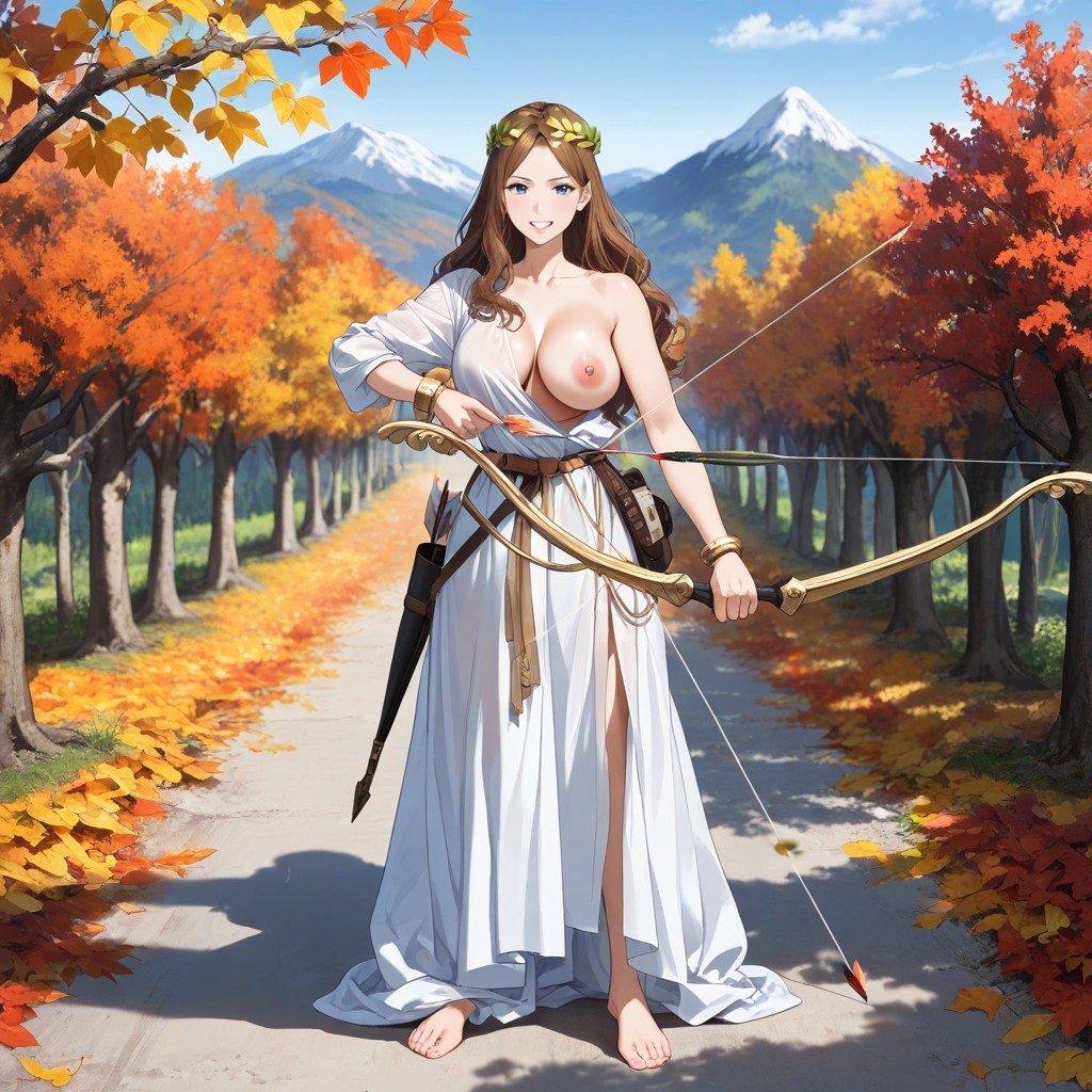 Arrow Quiver Slung On Belt, Front View, Other Breast Nipple Visible Under Clothes Hentai AI Porn