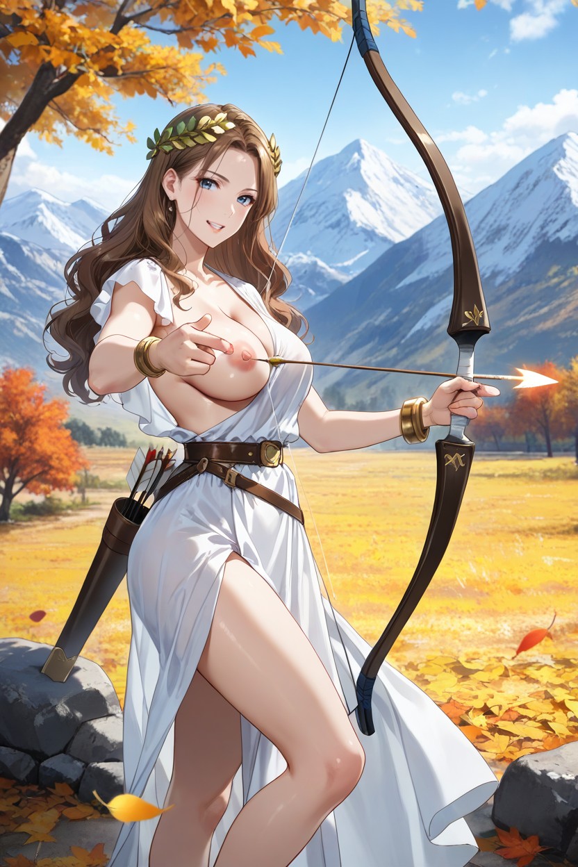 Erect Puffy Pink Nipples, Side View, Cinematic Hentai AI Porn