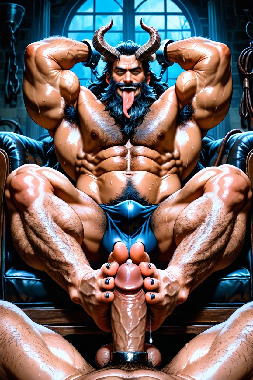 Sitting Down, Hairy Beast, Muscular Legs Porno IA Gay