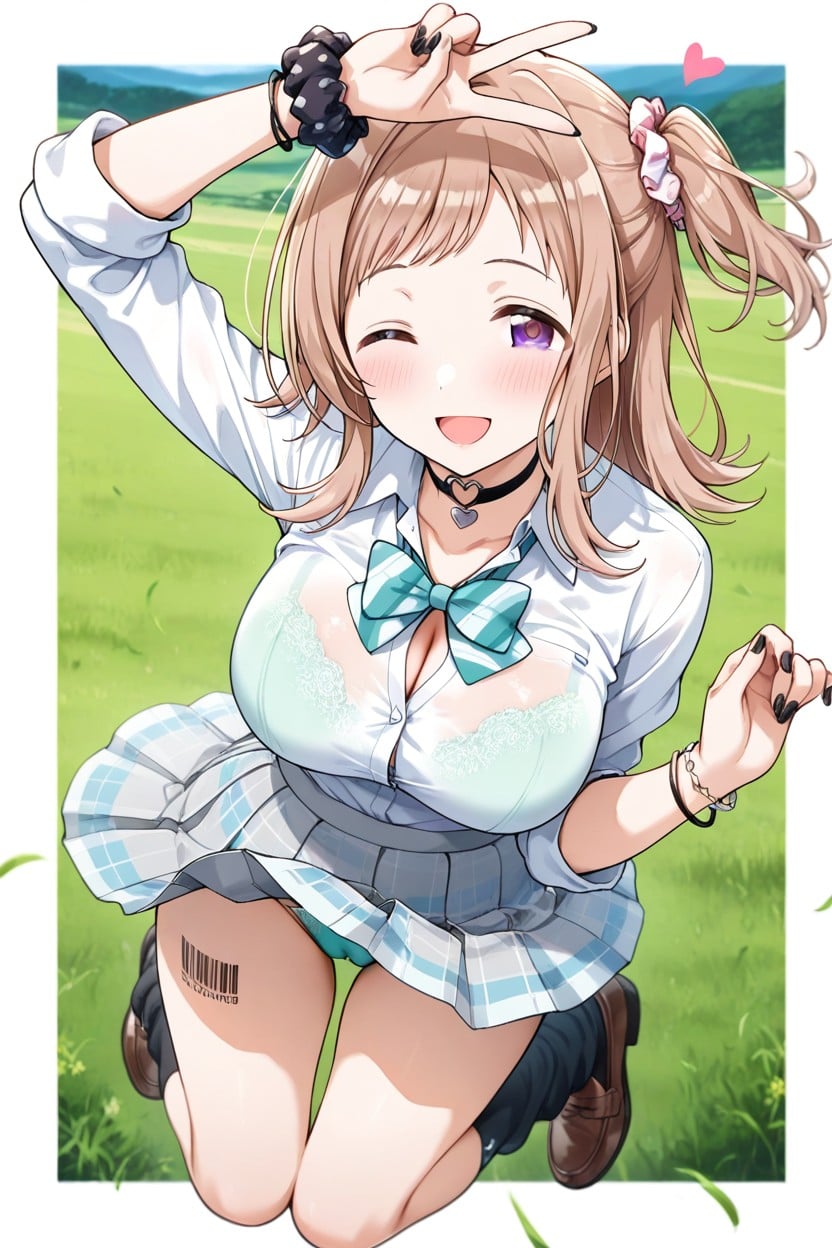 Barcode Tattoo On Arm, Striped Bow, Open Mouth Hentai AI Porn