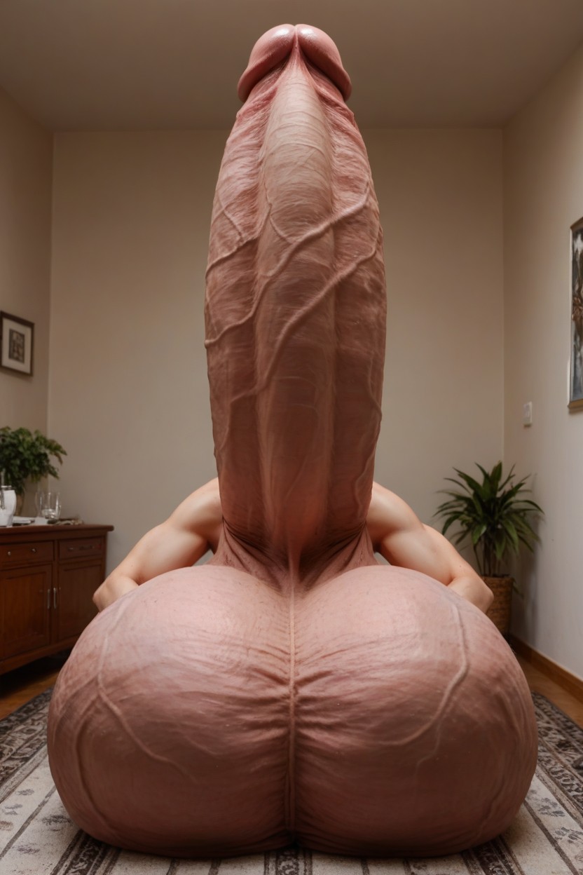 Gigantic Veins On Balls, Hyper Gigantic Penis, Full Body View AI Porn