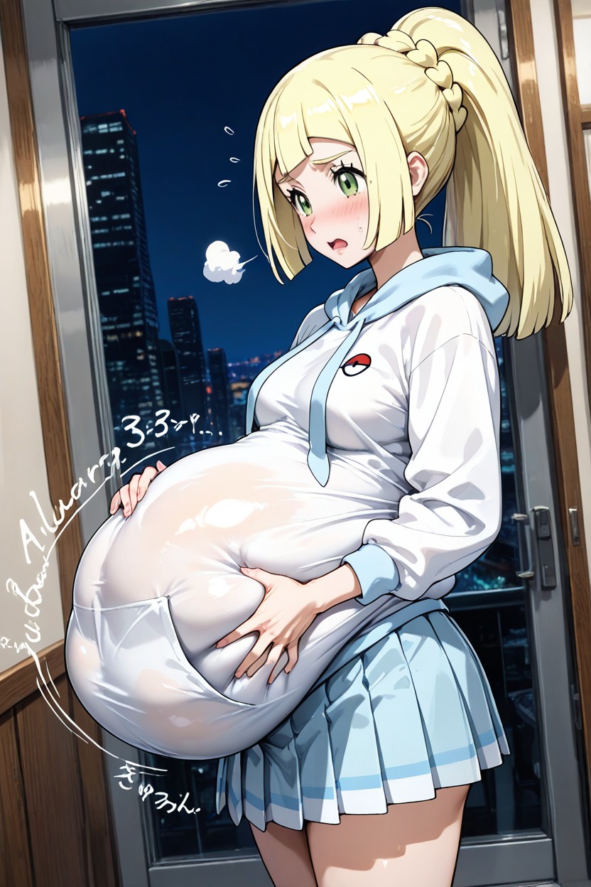 Large Eyes, Front View, Belly Bulges AI Porn