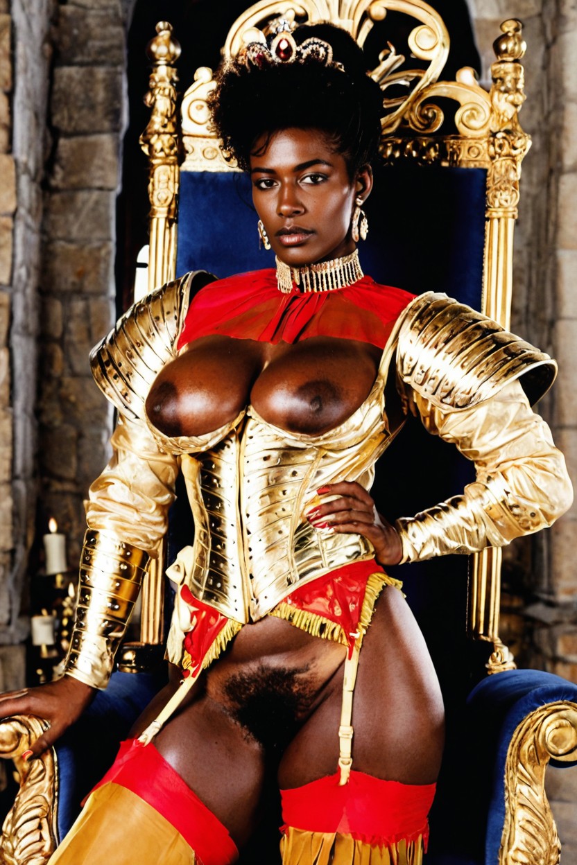 Gold Armor, She Begs, Hair Bun AI Porn