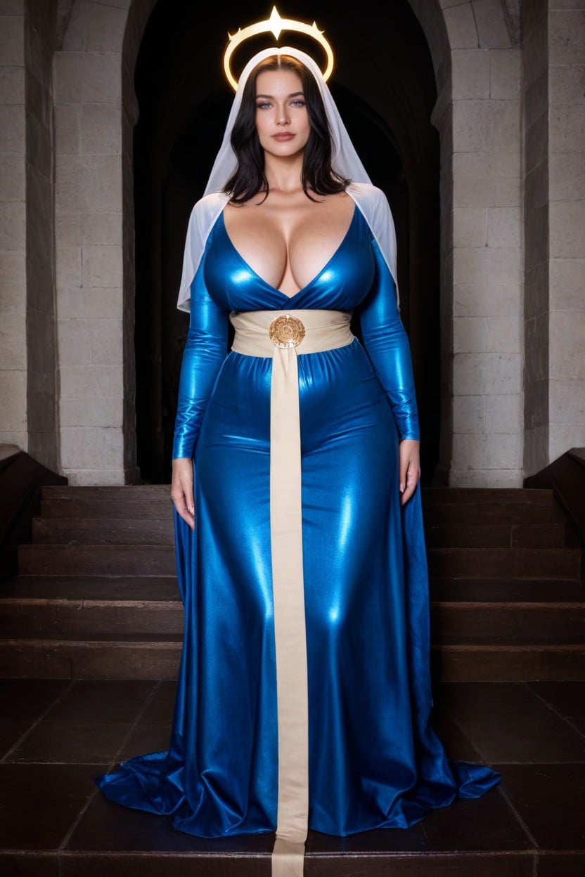 Very Long White Head Veil, Holy Virgin Mary Face, Holy Cape AI Porn
