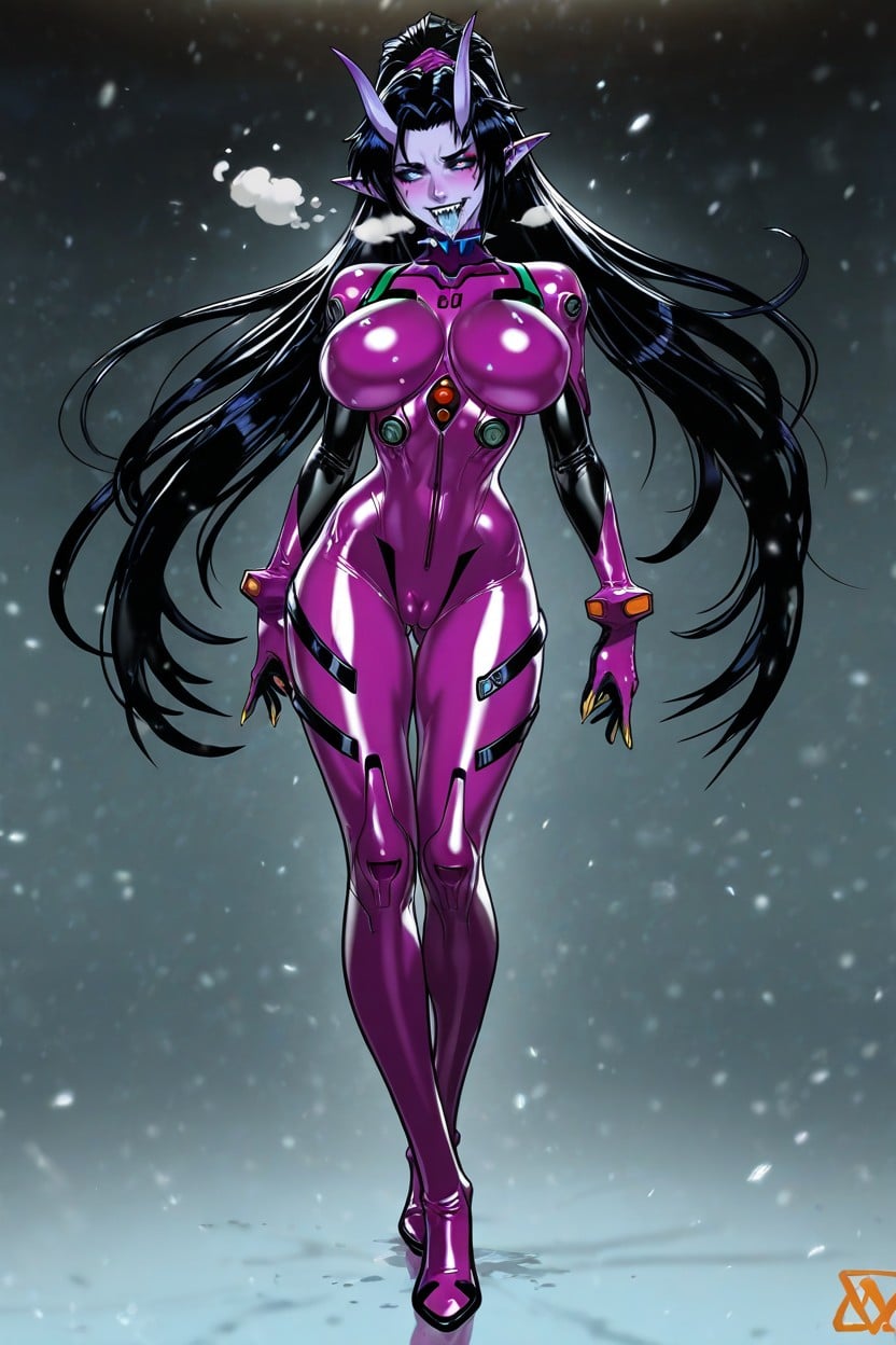 Purple Skin, Shiny Oiled Skin, Ahegao Hentai AI Porn