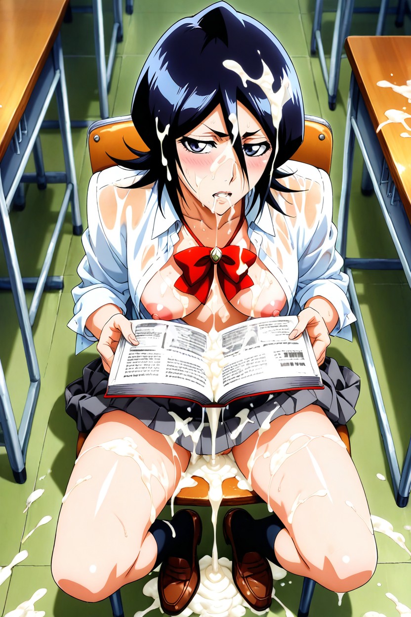 Side View, Excessive Cum In Hair, Excessive Cum On Face Hentai AI Porn