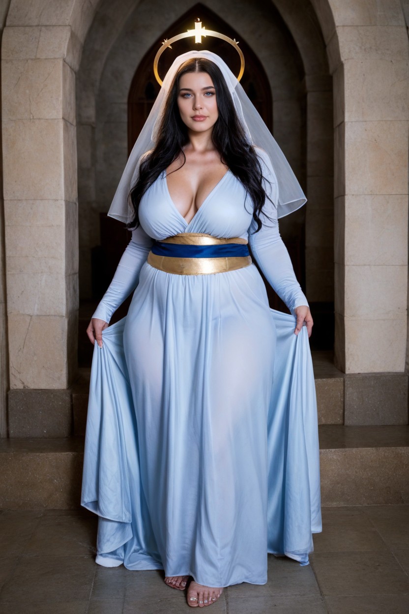 Blue Robe, Holy Long Sleeves, Full Body Covered Clothed AI Porn