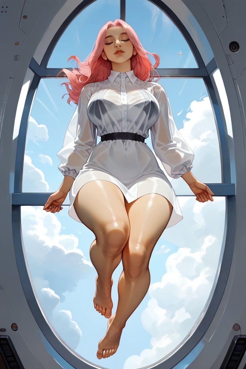 With Walls Made Of Futuristic Gray Steel, Bare Feet, Big Breasted Woman Hentai AI Porn