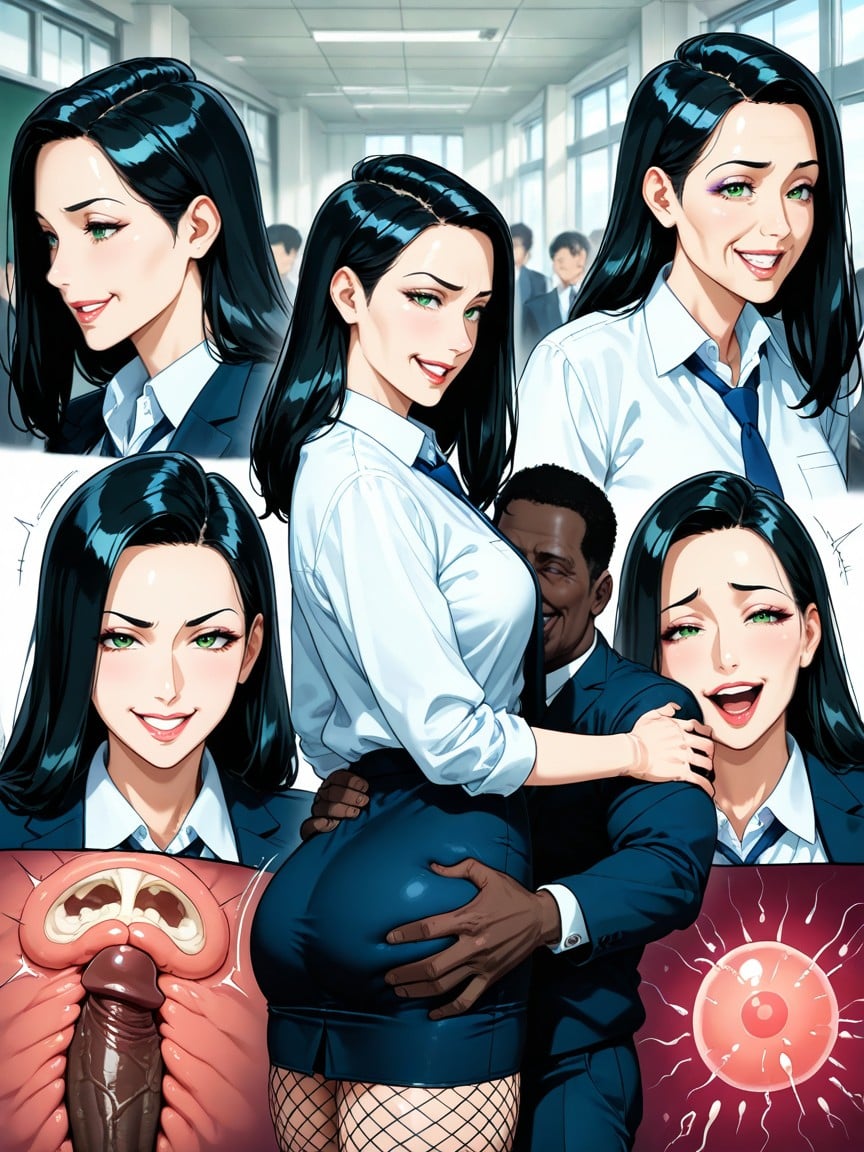 Open Clothes, Interracial Sex, Side View AI Porn