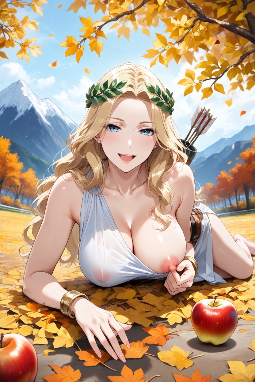 Green Laurel Wreath, Wavy Hair Edges, Side View Hentai AI Porn