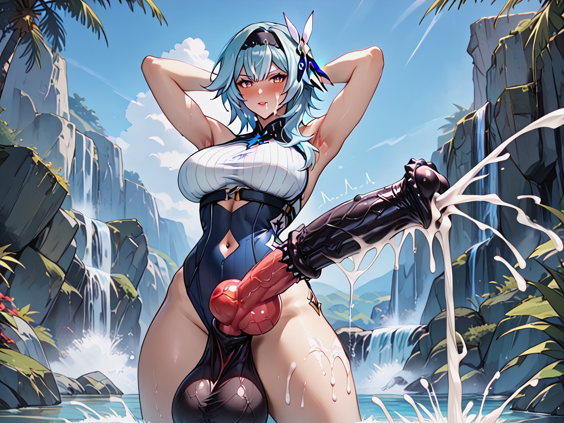 Veiny Testicles, Saggy Testicles, Swimsuit Shemale AI Porn