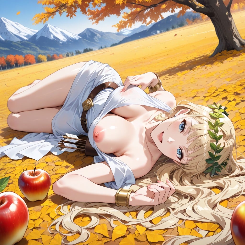 Cinematic, Large Apple Tree With Golden Apples, Waist Shot Hentai AI Porn