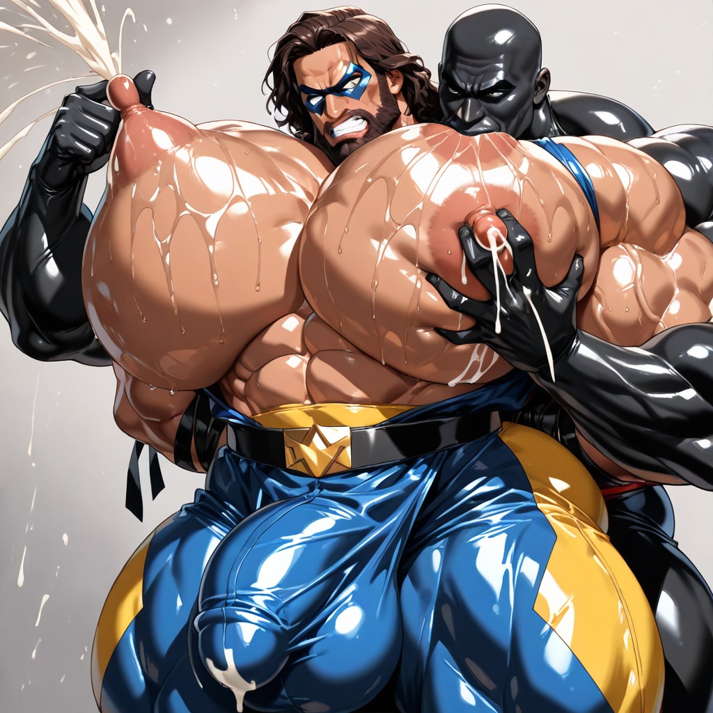 Hyper Bulky, Pec Garrbing, Black Skin AI Gay Porn