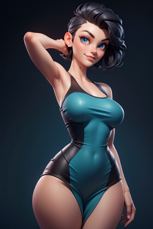 Bald On The Sides, Mini Skirt, Tall Curvy And Thick With Perfect Proportions Hentai AI Porn