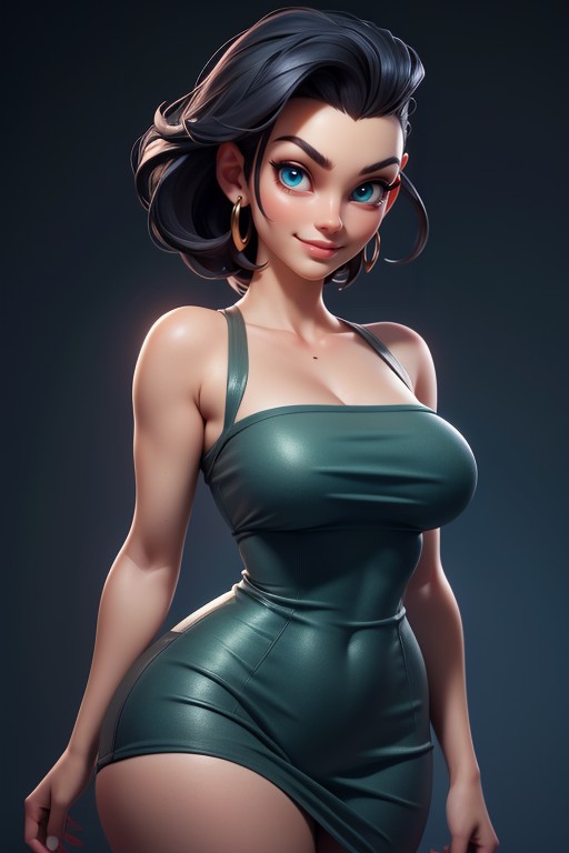 Dress With Green Military Camouflage Patterns, Sexy Smile, Thick Thighs Hentai AI Porn