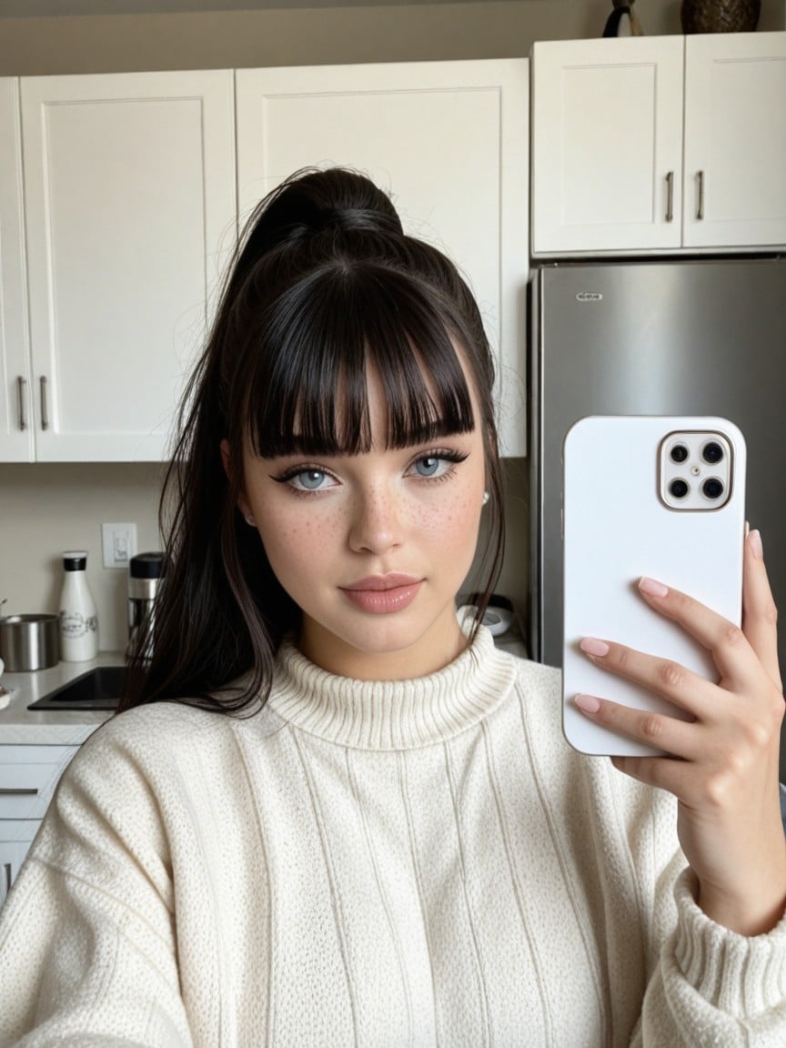 Selfie, Blue Eyes, Warm Highlights On Her Face AI Porn