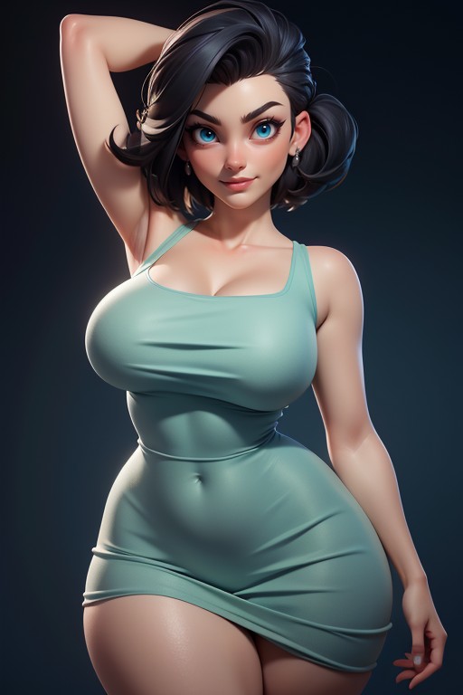 Curvy Hips, Sexy Confident Smirk Expression, Thick Hentai AI Porn