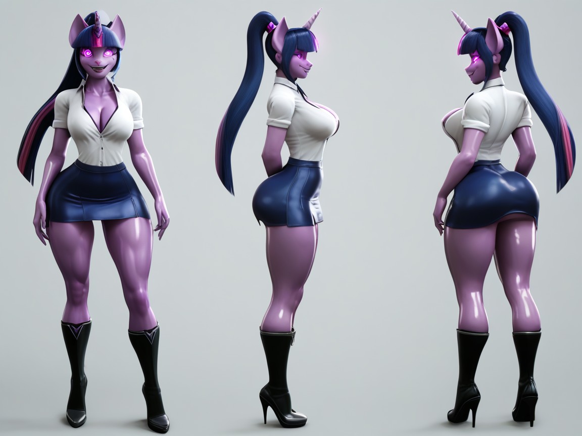 Happy, Secretary Outfit, Arched Eyebrows Hentai AI Porn