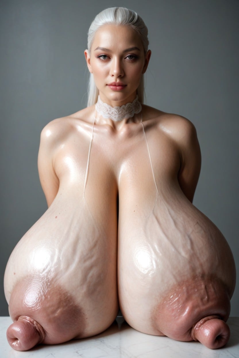 Veiny Breasts Sagging Down To Her, Pointy Cone Shaped Breast, Visible Varicose Veins Saggy Pointed Tits AI Porn