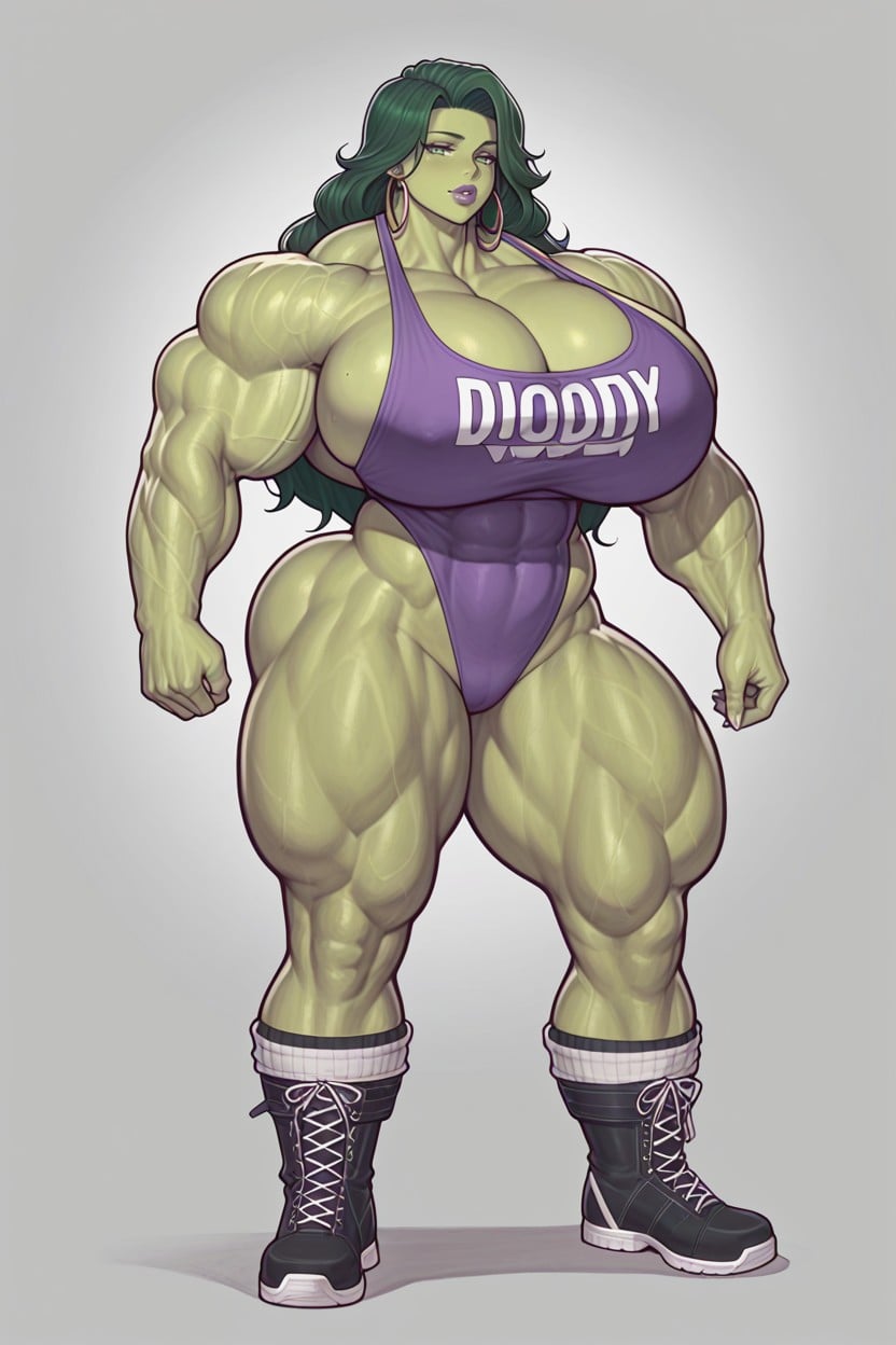 Green Hair, Hyper Muscular Arms, Extremely Muscular Hentai AI Porn