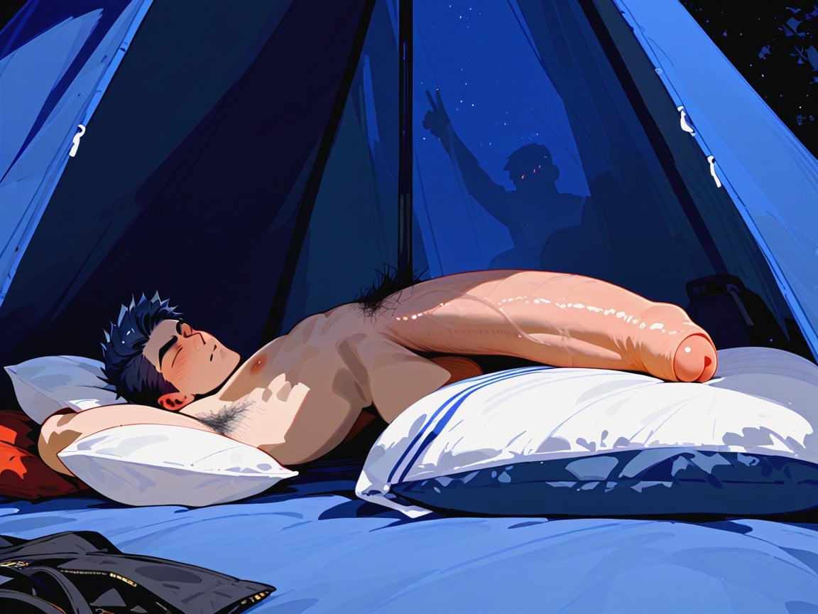 Dimly Lit, Closed Eyes, Hyper Long Flaccid Penis 게이 AI 포르노