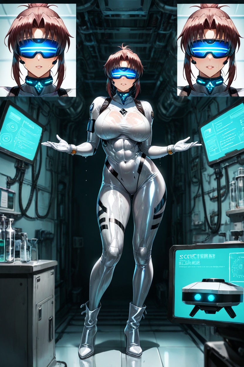 Are Expressionless, Silver High Heeled Boots, Glowing Tech Collar Hentai AI Porn