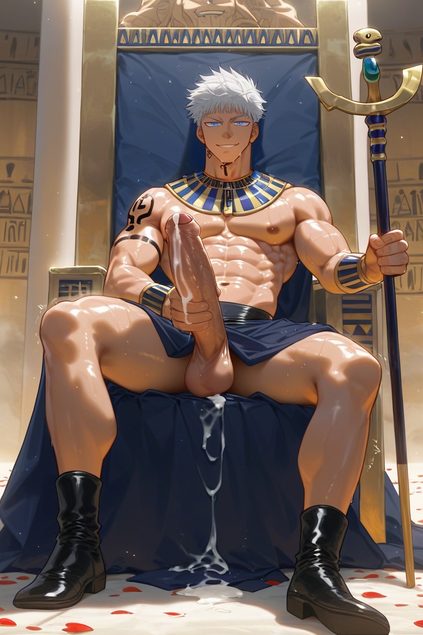 Green Hair, Egyptian, Huge Foreskin Veiny Cock AI Gay Porn
