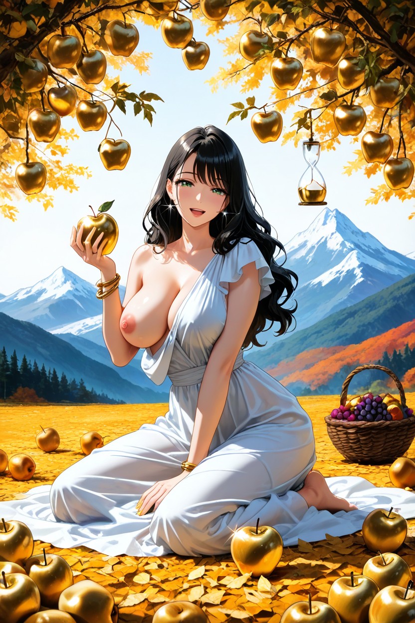Kneeling, Bust Shot, Mountain Ranges In Background Hentai AI Porn