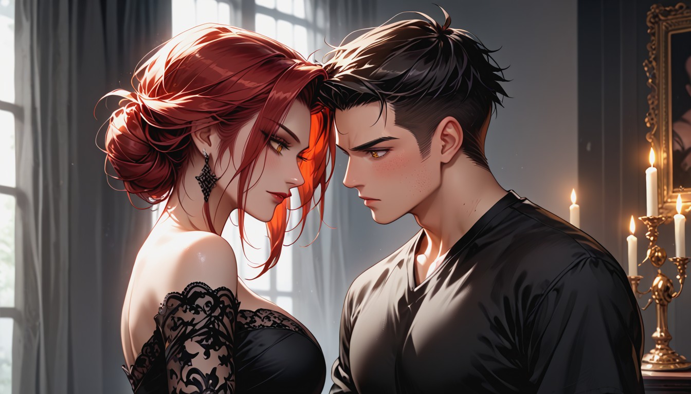 Elegant Detailed Face, Black_shirt, Rounded Hips Hentai AI Porn