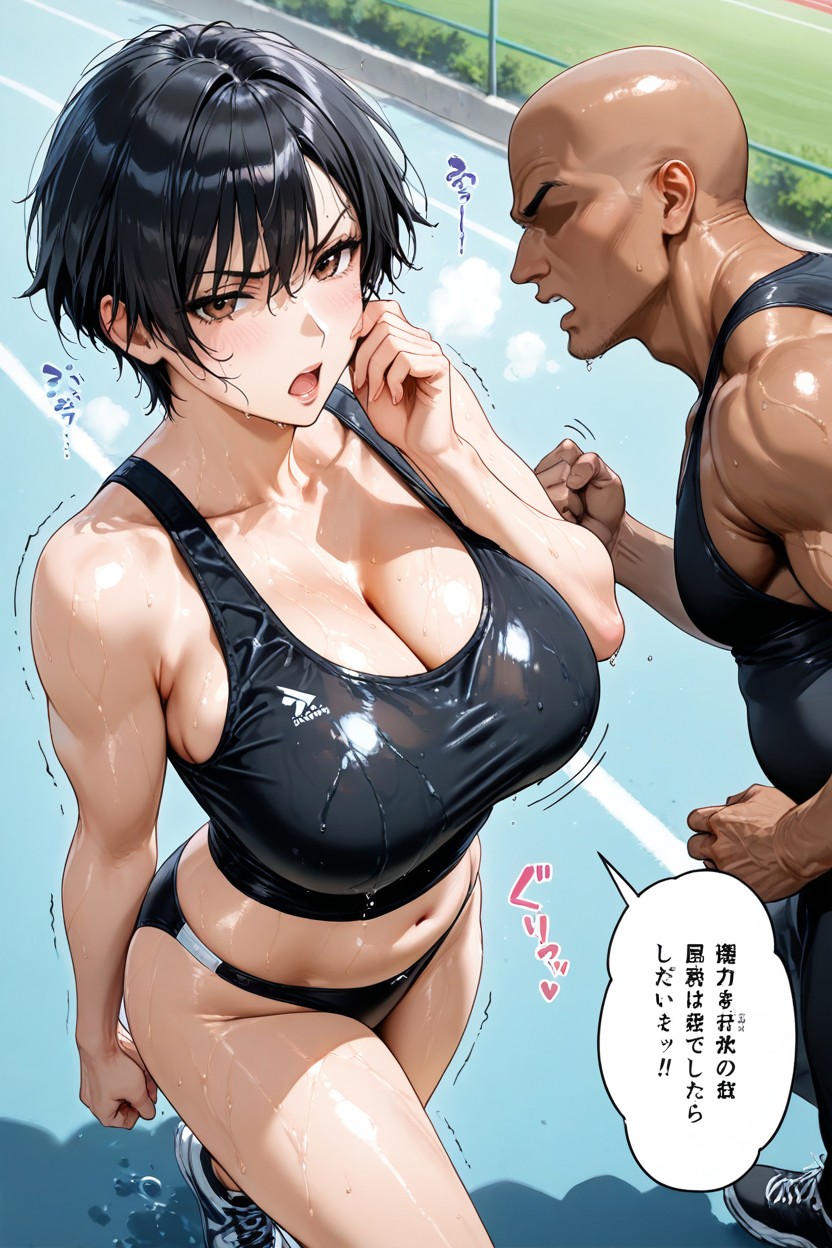 Black Hair, Woman Looking At Man, Wet Body Hentai AI Porn