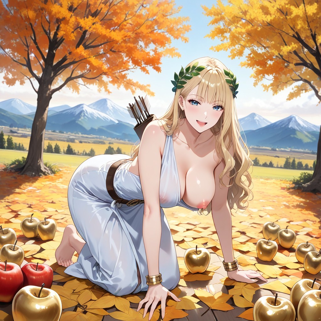 Front View, In Serene Garden, Permed Hair Hentai AI Porn
