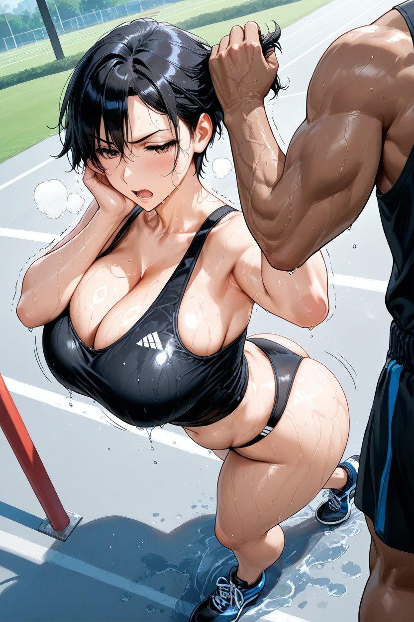 Man And Woman Facing Each Other, Black Sportp Tank Top, Bored Hentai AI Porn