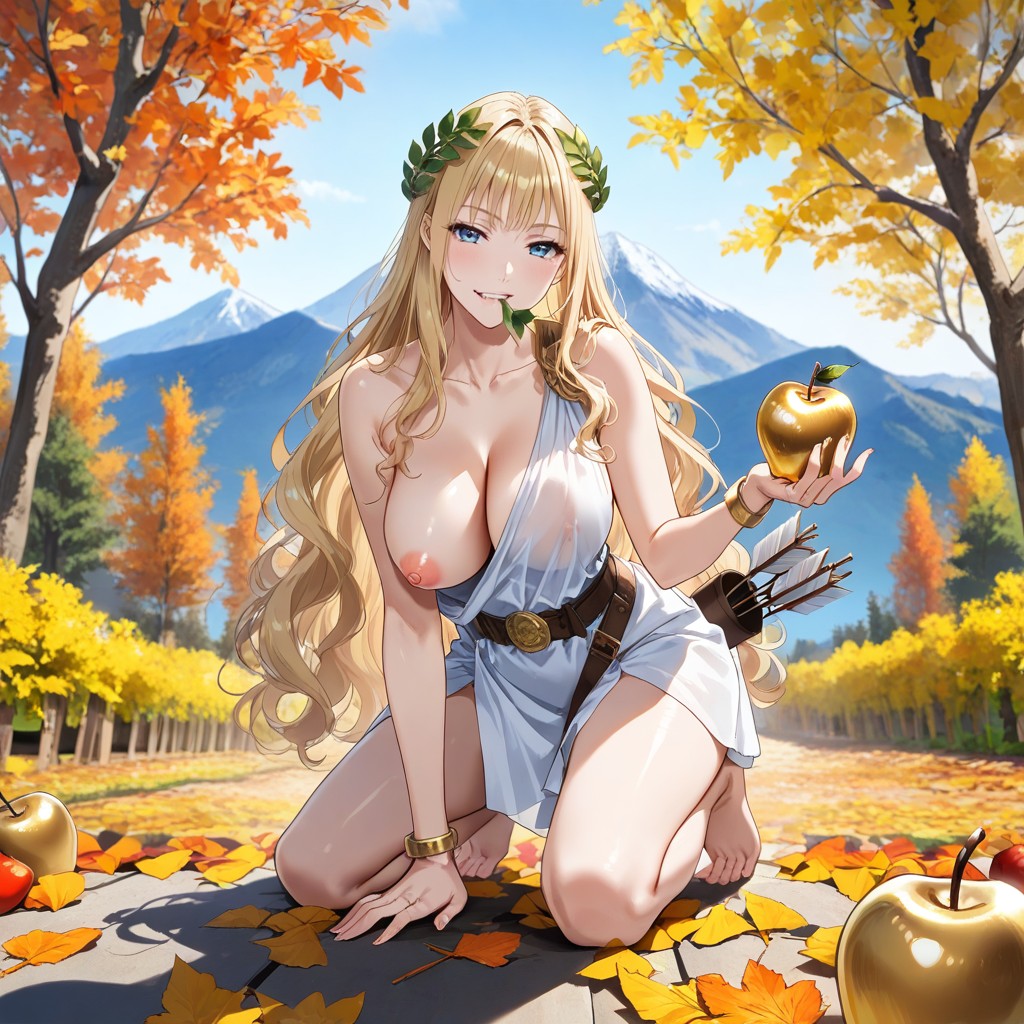 Wavy Hair Edges, Bottom Up View, Fallen Orange And Yellow Leaves Hentai AI Porn