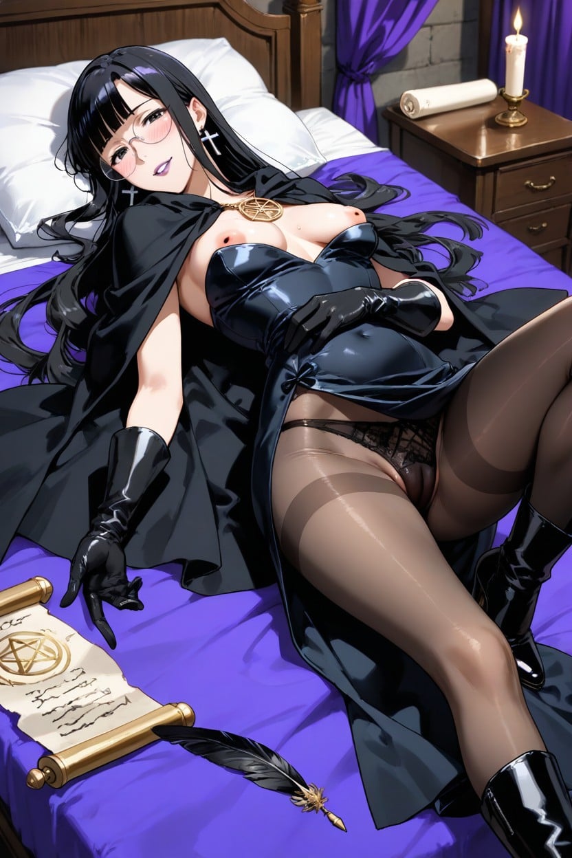 Visible Panties, Other Breast Completely Covered, Round Glasses Hentai AI Porn