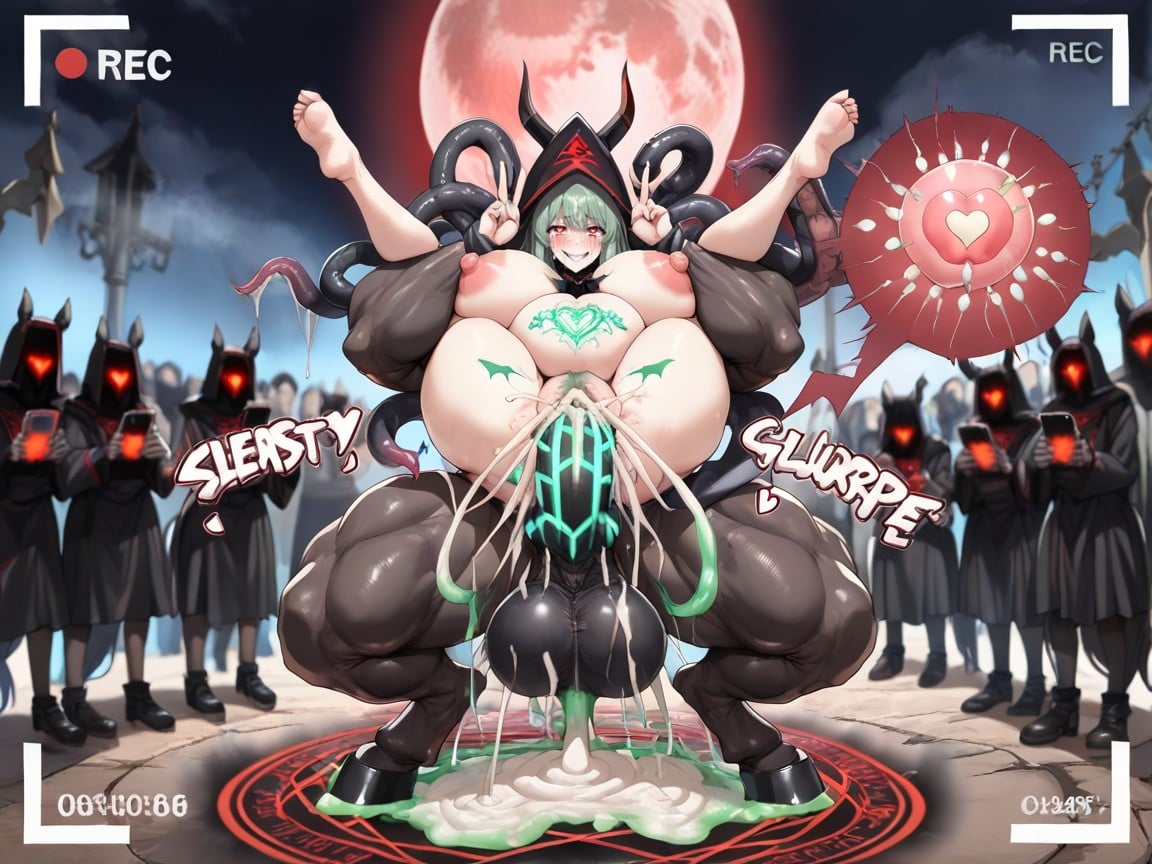 Girthy Black Barbed Spiked Tentacles From Ground, Evil Womb Tattoo, Orgasm Hentai AI Porn