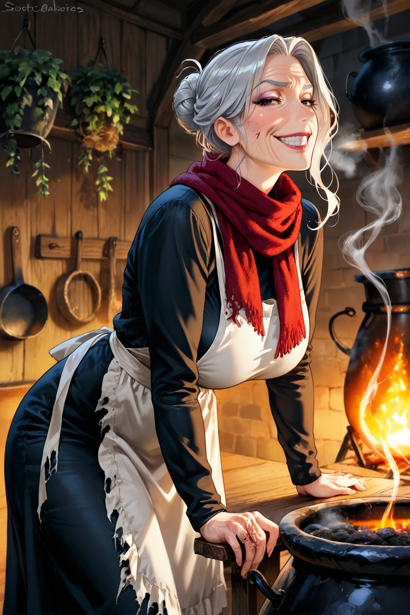 Witch-like Presence, Solo, Deep Smile Lines Hentai AI Porn