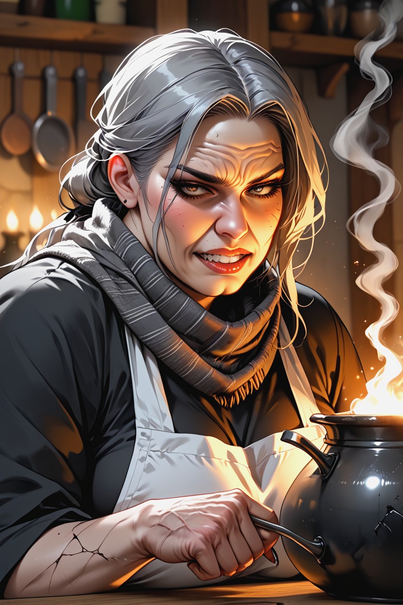 Fire Crackling, Iron Cauldron, Stout Body Hentai AI Porn