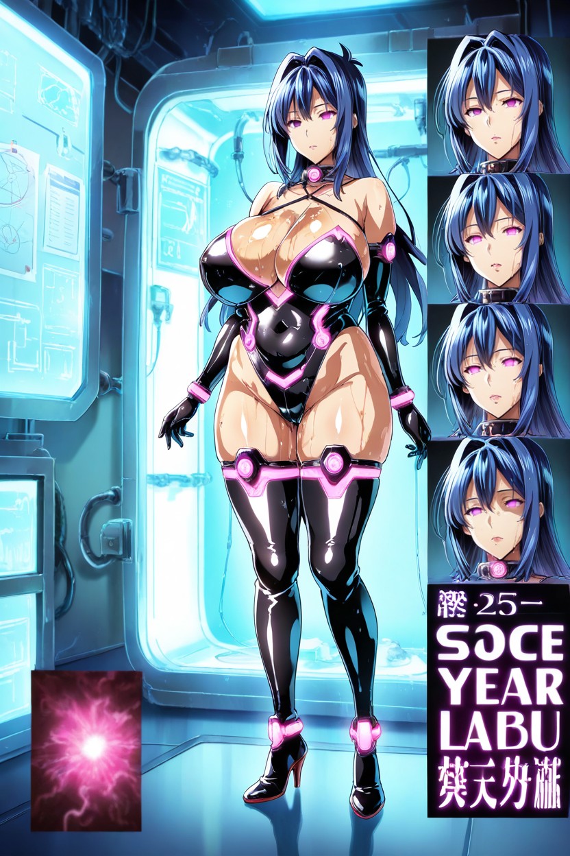 Injection Wire Headphone, Steel Collar, Latex Fullbody Leotard Hentai AI Porn