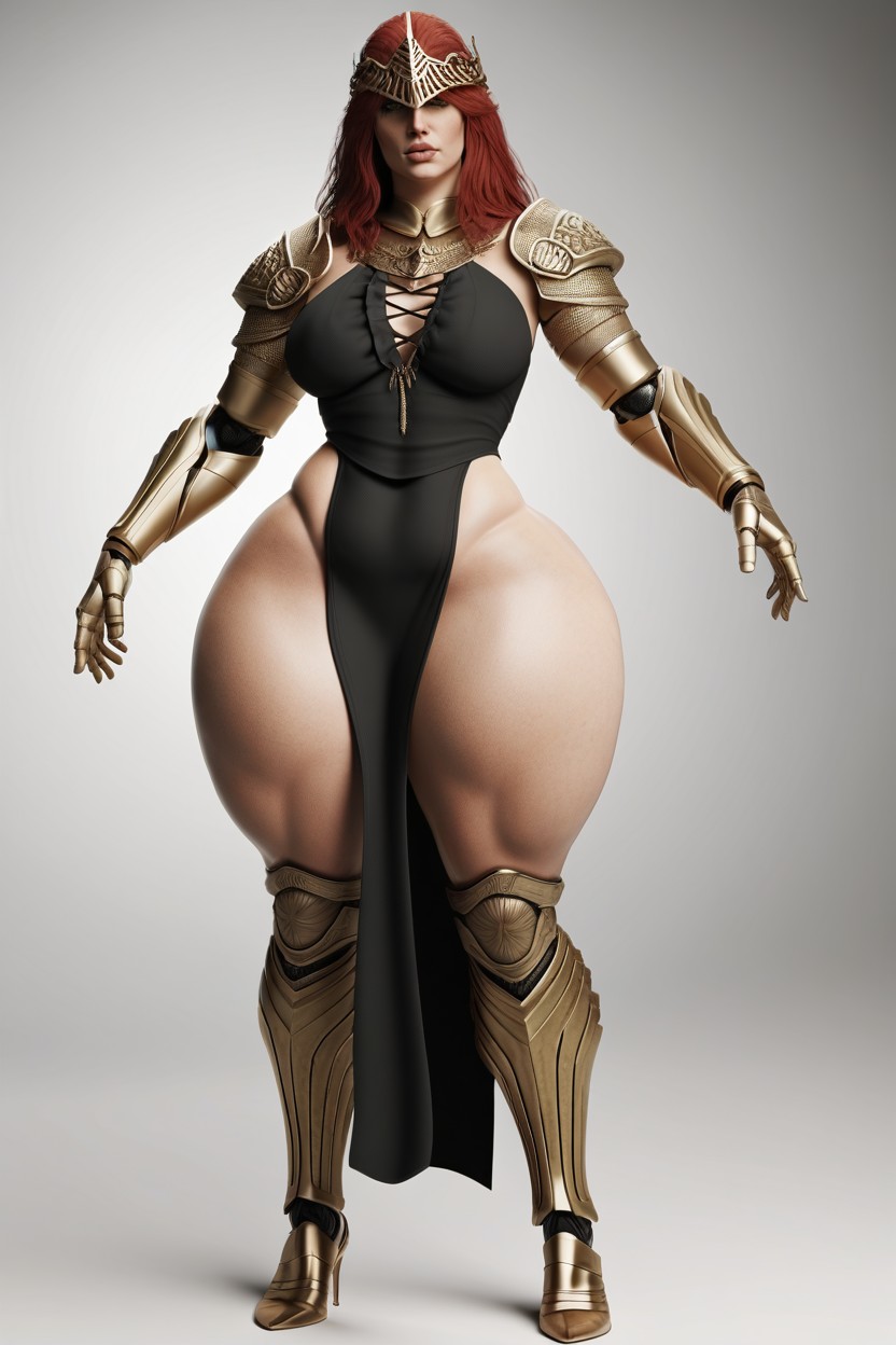 Detailed Mechanical Legs Prothesis Malenia, Full Clothed Woman, Thick Hips AI Porn