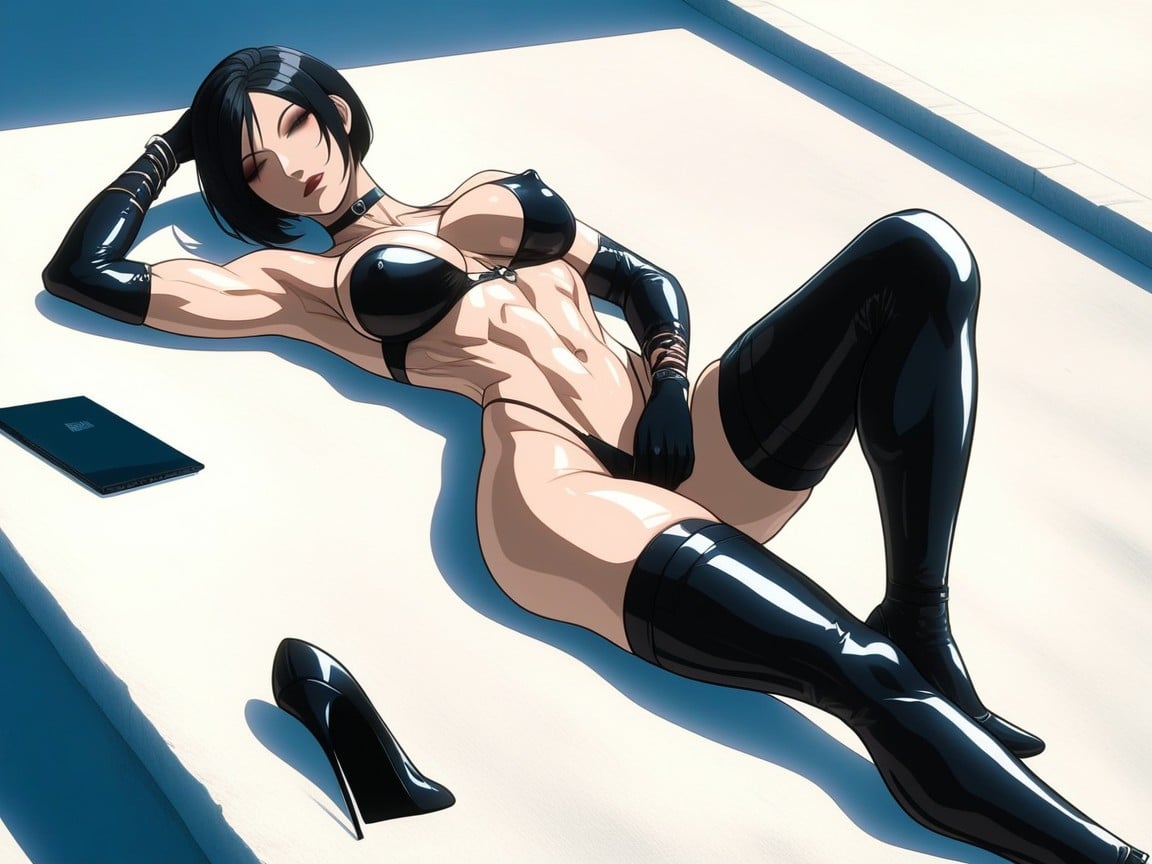 Toned Thighs, Suggestive Look, Sucked In Stomach AI Porn