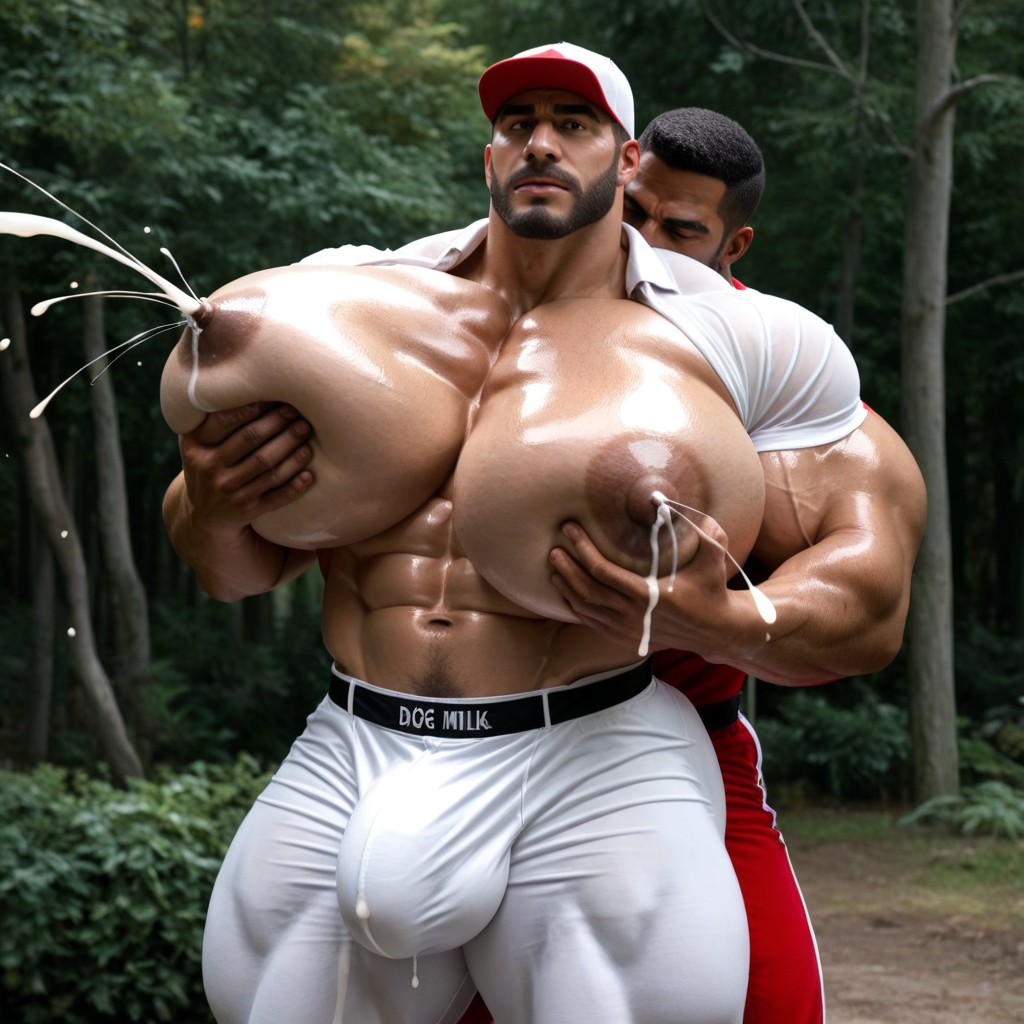 Nipple Pinch, Red Baseball Cap, Wet White Shirt AI Gay Porn