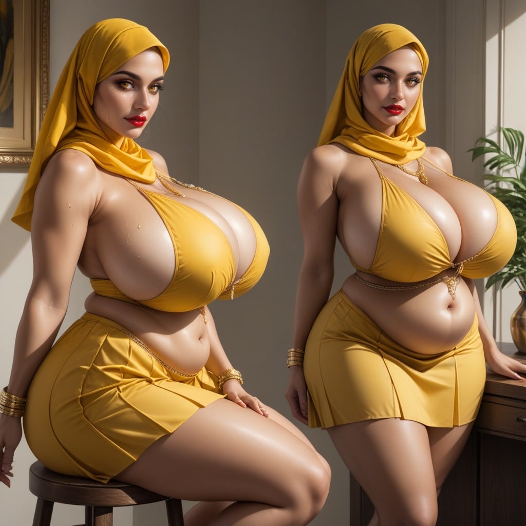 Yellow Colour Skirt, Knife Pleated Skirt, Rear View Hentai AI Porn