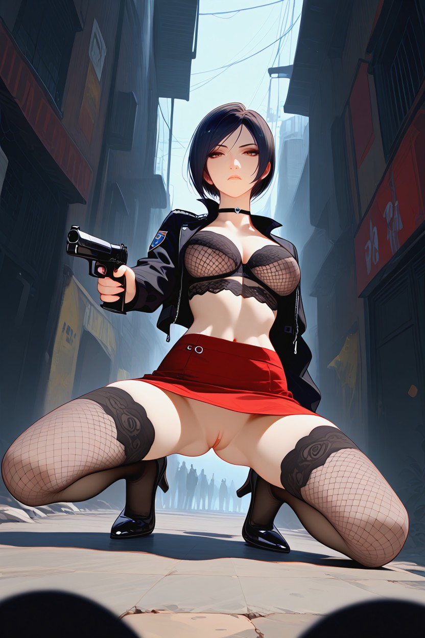 Aiming Pistol, Solo, Figure Dominating Frame Hentai AI Porn