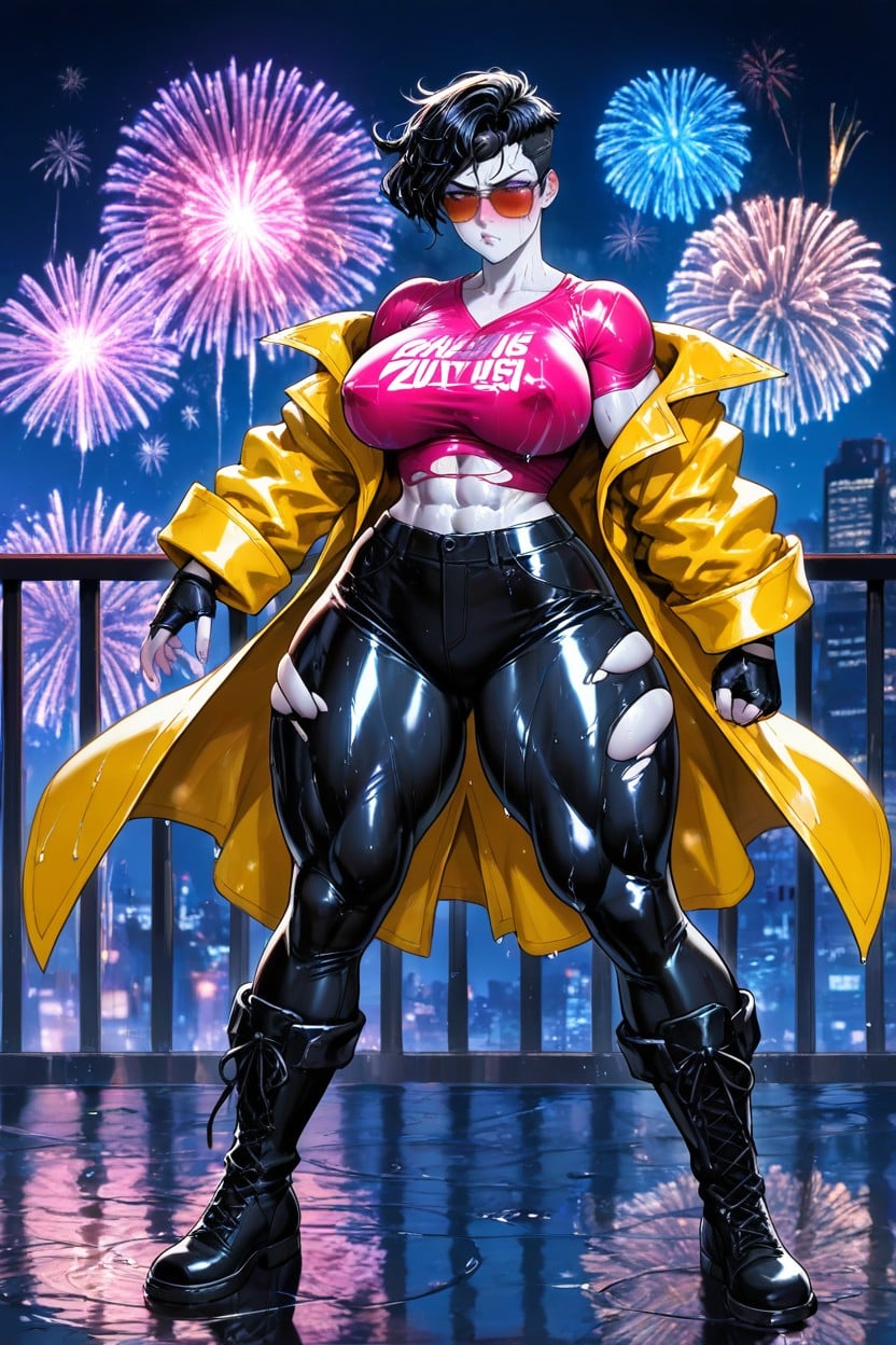 Extremely Thick Thighs, Extremely Wide Hips, Bright Pink Crop Top Shirt AI Porn