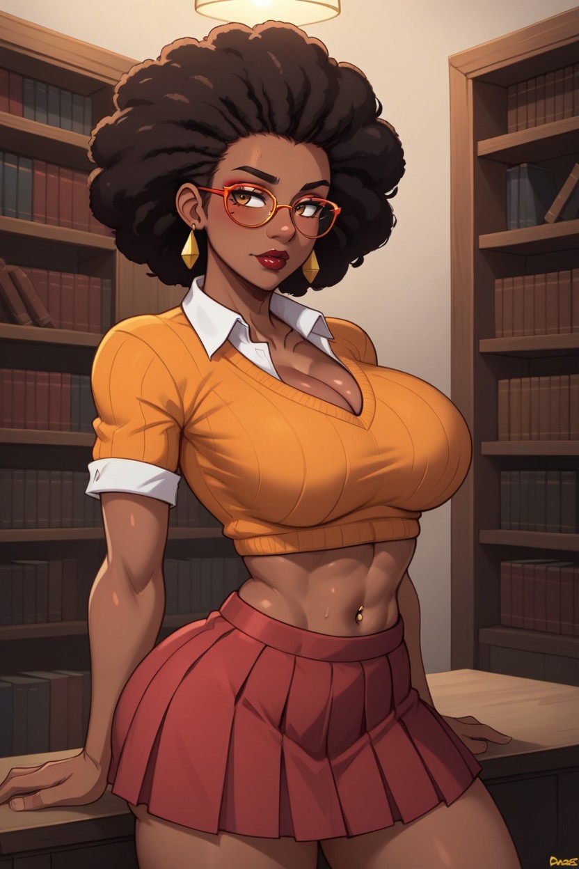 Large Orange Glasses, Cropped Sweater, Seductive Look Hentai AI Porn