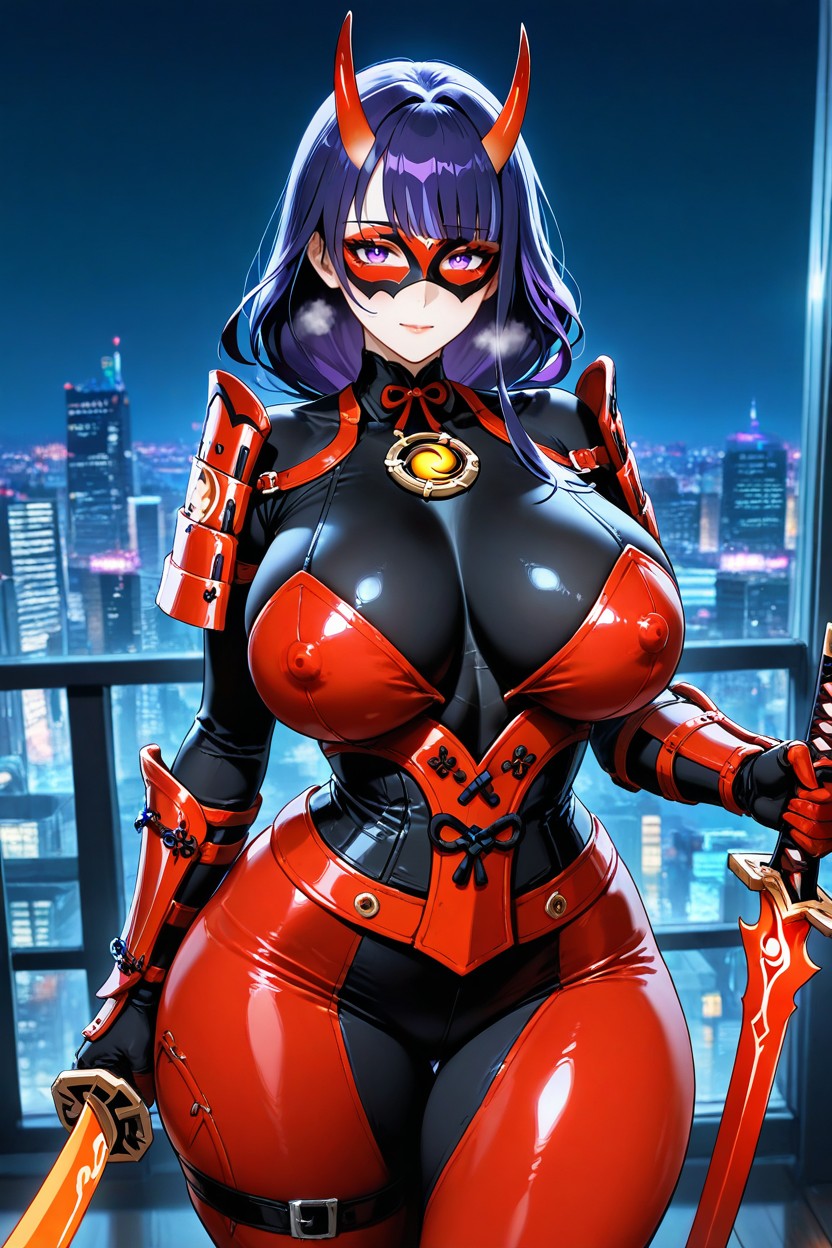 Extremely Wide Hips, Erect Nipples, Night City View Hentai AI Porn