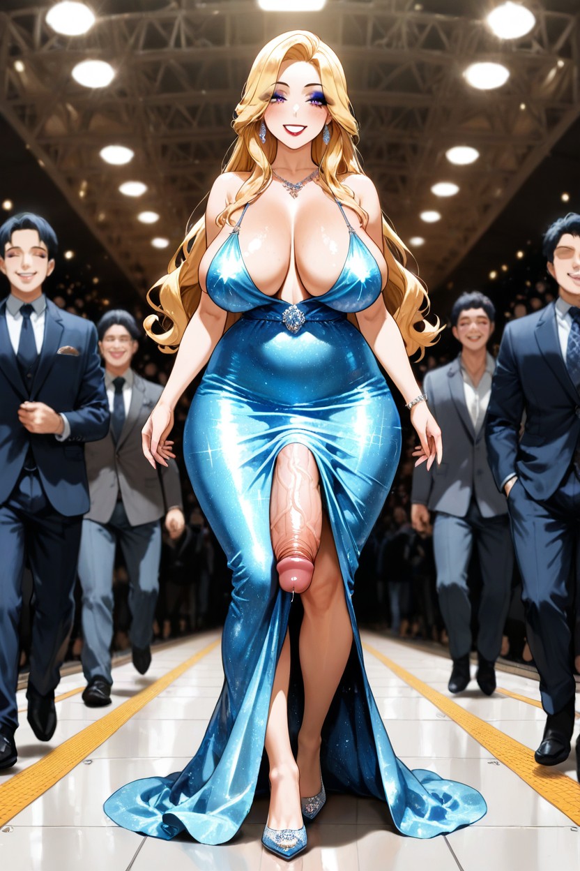 Front View, Huge Balls, Penis Showing Under The Dress Hentai AI Porn